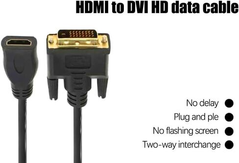 محول 1080P DVI إلى HDMI بديل، محول HDMI أنثى ثنائي الاتجاه إلى DVI-D (24+1) ذكر (أسود) in Kuwait