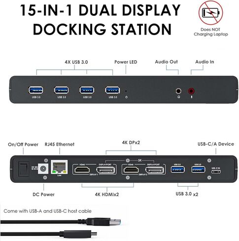 محطة الإرساء العالمية WAVLINK Pro Dual 4K@60 هرتز | قاعدة توصيل للكمبيوتر المحمول USB 3.0/Type-C لنظام التشغيل Windows | 2 شاشة HDMI/DP، جيجابت إيثرنت، 6 منافذ USB 3.0 | المكتب المنزلي والإنتاجية على الشاشات المتعددة. in Saudi Arabia