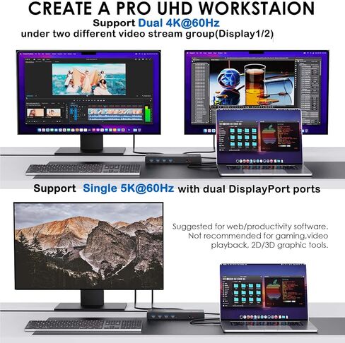 محطة الإرساء العالمية WAVLINK Pro Dual 4K@60 هرتز | قاعدة توصيل للكمبيوتر المحمول USB 3.0/Type-C لنظام التشغيل Windows | 2 شاشة HDMI/DP، جيجابت إيثرنت، 6 منافذ USB 3.0 | المكتب المنزلي والإنتاجية على الشاشات المتعددة. in Saudi Arabia