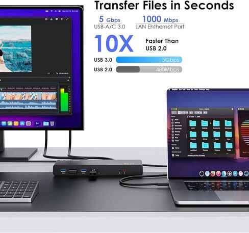محطة الإرساء العالمية WAVLINK Pro Dual 4K@60 هرتز | قاعدة توصيل للكمبيوتر المحمول USB 3.0/Type-C لنظام التشغيل Windows | 2 شاشة HDMI/DP، جيجابت إيثرنت، 6 منافذ USB 3.0 | المكتب المنزلي والإنتاجية على الشاشات المتعددة. in Saudi Arabia
