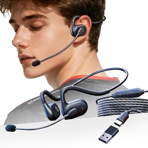Pro Gaming USB Headset with Air Conduction Technology, Detachable Microphone, Black, LED Backlight, for PC Gaming in Saudi Arabia