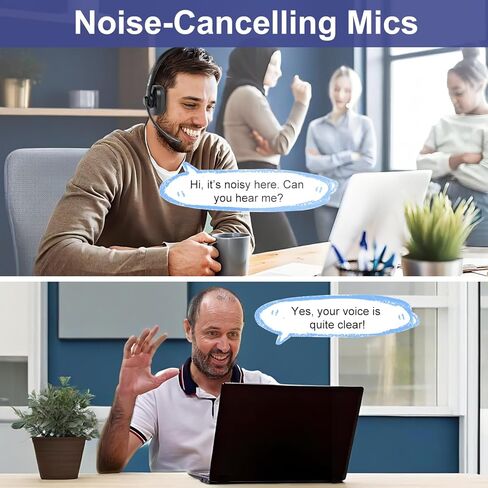 Wireless Bluetooth Headset with CVC8.0 Noise-Cancelling Microphone & Mic Mute, Class 1 V5.1 Bluetooth Headphone for Work/Ms Teams/Zoom/Home/Office/Computer/Cell Phone/Laptop, 30H+ Talking Time in Saudi Arabia