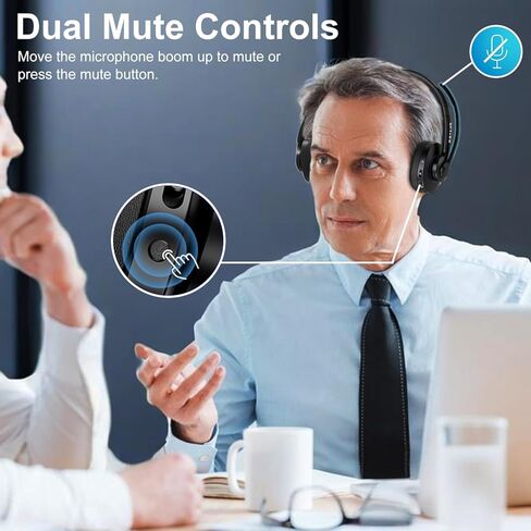 Wireless Bluetooth Headset with CVC8.0 Noise-Cancelling Microphone & Mic Mute, Class 1 V5.1 Bluetooth Headphone for Work/Ms Teams/Zoom/Home/Office/Computer/Cell Phone/Laptop, 30H+ Talking Time in Saudi Arabia