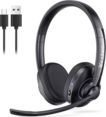 Wireless Bluetooth Headset with CVC8.0 Noise-Cancelling Microphone & Mic Mute, Class 1 V5.1 Bluetooth Headphone for Work/Ms Teams/Zoom/Home/Office/Computer/Cell Phone/Laptop, 30H+ Talking Time in Saudi Arabia