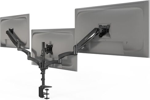Mount-It! Triple Monitor Mount Desk Stand, 3 Monitor Desk Mount with Gas Spring Arms, Fits 13–32 Inch Screens up to 17.6 lbs per Arm, VESA 75x75 & 100x100, Clamp-On Installation, Black in Saudi Arabia