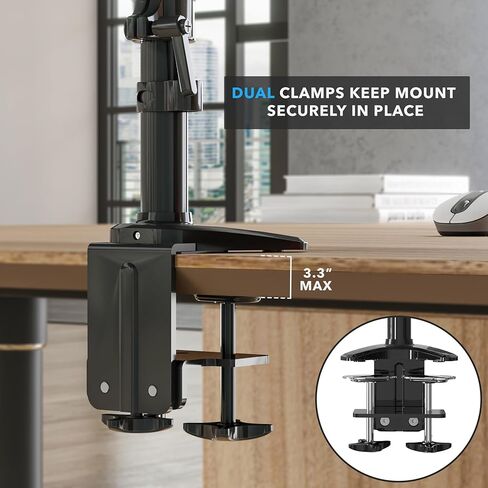 Mount-It! Triple Monitor Mount Desk Stand, 3 Monitor Desk Mount with Gas Spring Arms, Fits 13–32 Inch Screens up to 17.6 lbs per Arm, VESA 75x75 & 100x100, Clamp-On Installation, Black in Saudi Arabia