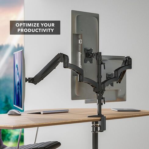 Mount-It! Triple Monitor Mount Desk Stand, 3 Monitor Desk Mount with Gas Spring Arms, Fits 13–32 Inch Screens up to 17.6 lbs per Arm, VESA 75x75 & 100x100, Clamp-On Installation, Black in Saudi Arabia