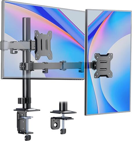 monTEK Dual Monitor Stand for 17"–32" Computer, Adjustable Height Stable Monitor Mount Fit up to 32 inch Screen, Hold up to 22lbs Weight, C-Clamp and Grommet, VESA 75x75mm/100x100mm in Saudi Arabia