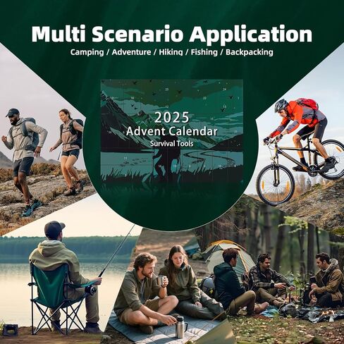 مجموعة أدوات البقاء على قيد الحياة لعام 2025 تقويم القدوم للرجال - 24 يومًا من الأدوات الخارجية الممتازة ومعدات الطوارئ، هدية العد التنازلي لعيد الميلاد للأب والزوج والأولاد المراهقين للتخييم والمشي لمسافات طويلة وصيد الأسماك in Kuwait