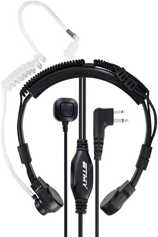 ميكروفون ETMY Throat Mic التكتيكي لسماعات الرأس، موصل M متوافق مع أجهزة راديو Motorola 2-Pin، سماعة أذن أنبوبية هوائية للحصول على صوت واضح في الهواء الطلق، والبناء، والأمن in Kuwait