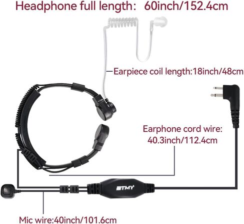 ميكروفون ETMY Throat Mic التكتيكي لسماعات الرأس، موصل M متوافق مع أجهزة راديو Motorola 2-Pin، سماعة أذن أنبوبية هوائية للحصول على صوت واضح في الهواء الطلق، والبناء، والأمن in Kuwait