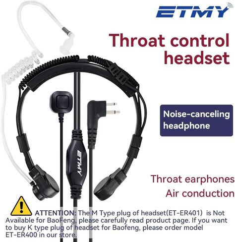 ميكروفون ETMY Throat Mic التكتيكي لسماعات الرأس، موصل M متوافق مع أجهزة راديو Motorola 2-Pin، سماعة أذن أنبوبية هوائية للحصول على صوت واضح في الهواء الطلق، والبناء، والأمن in Kuwait