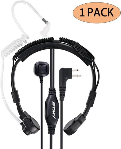 ميكروفون ETMY Throat Mic التكتيكي لسماعات الرأس، موصل M متوافق مع أجهزة راديو Motorola 2-Pin، سماعة أذن أنبوبية هوائية للحصول على صوت واضح في الهواء الطلق، والبناء، والأمن in Kuwait
