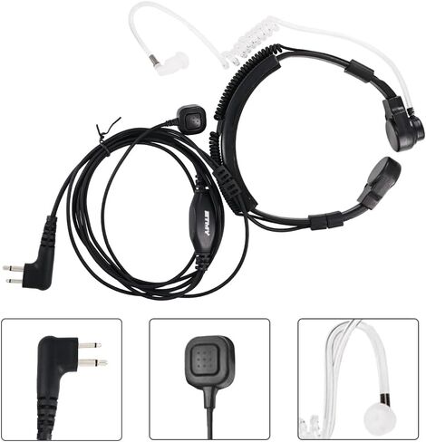 ميكروفون ETMY Throat Mic التكتيكي لسماعات الرأس، موصل M متوافق مع أجهزة راديو Motorola 2-Pin، سماعة أذن أنبوبية هوائية للحصول على صوت واضح في الهواء الطلق، والبناء، والأمن in Kuwait