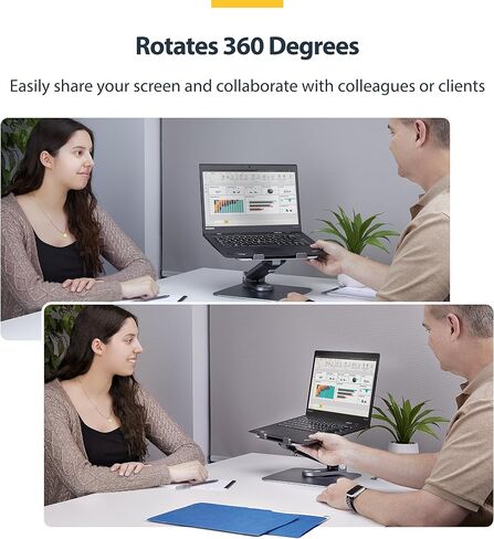 حامل كمبيوتر محمول تلسكوبي من StarTech.com، قاعدة دوارة 360 درجة، حامل كمبيوتر دوار للمكتب، ارتفاع/إمالة قابل للتعديل، بحد أقصى 11 رطل/5 كجم in Kuwait