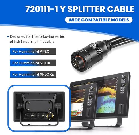 كابل مقسم SIDB Y بطول 14 متر 720111-1 لمكتشفات الأسماك Humminbird SOLIX/APEX/XPLORE، يربط التصوير الجانبي ومحولات الطاقة ثنائية الأبعاد، ويدعم معرف محول Airmar، كابل مقسم Y من الدرجة البحرية 30 بوصة in Kuwait