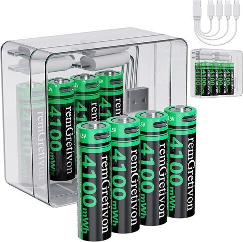 4100mWh USB-C Rechargeable AA Batteries 1.5V Lithium-ion, 4 Pack with USB-C Cable, 1500 Cycles High Capacity AA Lithium Battery for Smart Door Locks, Toys, Flashlights, Keyboards in Saudi Arabia