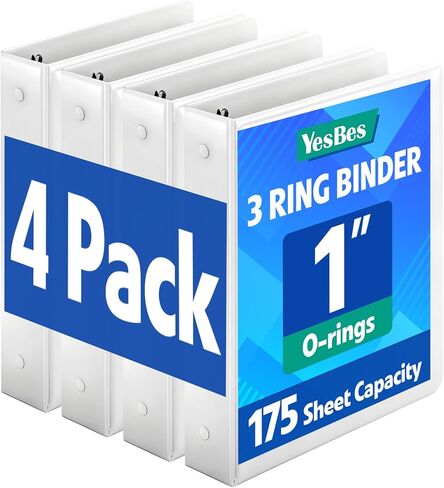 12 حزمة من 3 حلقات، مجلدات 1 بوصة، 3 حلقات مع جيبين، حلقات دائرية تحمل 175 ورقة تناسب مقاس الحروف الأمريكية 11 بوصة × 8.5 بوصة، المدرسة، اللوازم المكتبية، أبيض in Kuwait
