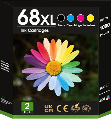 68XL 68e Ink Cartridges High Yield with Chip 2-Pack Black Tri-Color Replacement for HP 68e Ink Compatible with HP Envy 6152e 6155e 6552e 6555e 6558e Printer 6100e 6500e All-in-One Inkjet Copy 6L6S2TN in Saudi Arabia