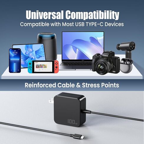 100W USB-C PD Laptop Charger - Fast USB-C Power Adapter Compatible with MacBook Pro/Air, Lenovo ThinkPad/Yoga, HP Spectre/Envy, Dell XPS/Latitude, ASUS/Acer — Compact Size, Not MagSafe in Saudi Arabia