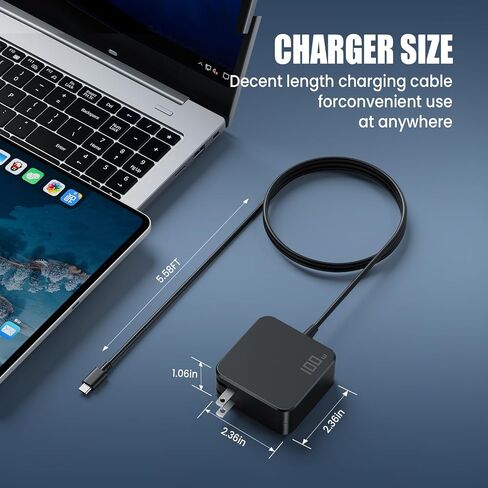 100W USB-C PD Laptop Charger - Fast USB-C Power Adapter Compatible with MacBook Pro/Air, Lenovo ThinkPad/Yoga, HP Spectre/Envy, Dell XPS/Latitude, ASUS/Acer — Compact Size, Not MagSafe in Saudi Arabia