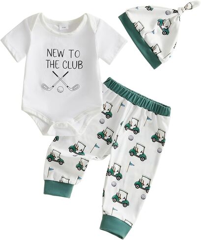 Newborn Baby Boy Baseball Outfit Short Sleeve New Player In Town Romper Pants Hat 3Pcs Cute Infant Spring Clothes in Saudi Arabia