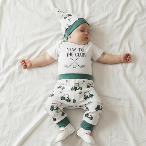 Newborn Baby Boy Baseball Outfit Short Sleeve New Player In Town Romper Pants Hat 3Pcs Cute Infant Spring Clothes in Saudi Arabia