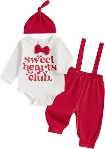 Thorn Tree Baby Boy Valentines Outfit Suit Bow Letter Romper Suspenders Pants Red Hat Spring Winter Clothes in Saudi Arabia