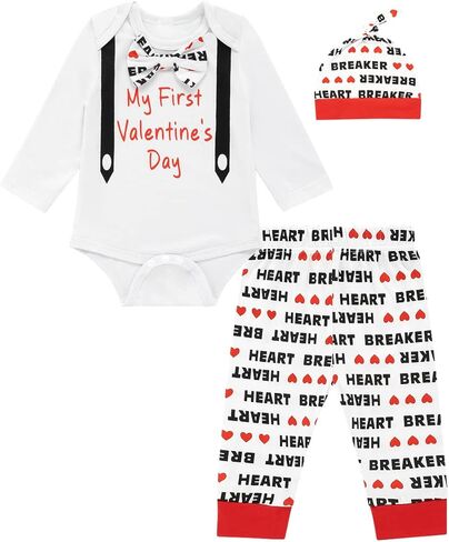 Baby Boys Girls My First Valentine's Day Outfit Long Sleeve Romper Pants Set in Saudi Arabia