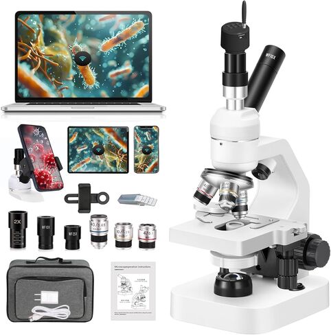 Microscope 40x-2000 مرة التكبير ، مصابيح LED العلوية والسفلية ، مرحلة الطبقة المزدوجة ، طلاب المدارس الأولية والثانوية ، المجهر المركب للأطفال (العدسة الإلكترونية WiFi) in Saudi Arabia