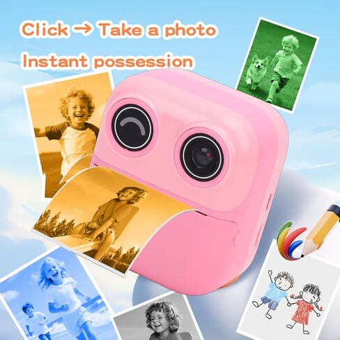 Yunseity Kids Instant Print Camera, 1080P 48MP Photo Video Instant Digital Camera with 8X Digital Zoom, 2.4in HD Screen, Built in Games and MP3, Come with 4 Rolls Printing Paper in Kuwait