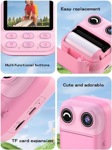 Yunseity Kids Instant Print Camera, 1080P 48MP Photo Video Instant Digital Camera with 8X Digital Zoom, 2.4in HD Screen, Built in Games and MP3, Come with 4 Rolls Printing Paper in Kuwait