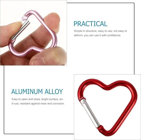 2PCS الأحمر شكل قلب Carabiners سلسلة المفاتيح كليب المفاجئة هوك حلقة رئيسية للتخييم الملحقات حقيبة الظهر زجاجة ماء سبائك الألومنيوم التبعي وحلقات المفاتيح، والاكسسوارات، والترفيه في الهواء الطلق in Saudi Arabia