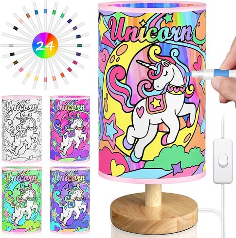 Unicorn Lamp DIY Kit for Kids – Paint Your Own Night Light with 24 Markers, Arts & Crafts for Girls Ages 4-12, Creative Birthday Gifts for Girls Boys, Art Supplies Toys Ages 6 7 8 9 10 11 12 in Saudi Arabia