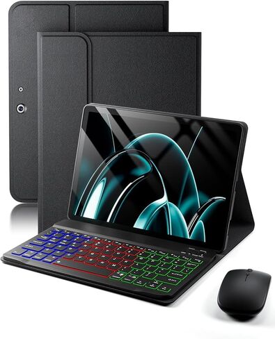 حافظة لجهاز Microsoft Surface Pro 11/10/9 مقاس 13 بوصة 2024/2022 مع لوحة مفاتيح - حافظة لوحة مفاتيح بإضاءة خلفية بألوان قوس قزح - حامل أقلام مدمج مع ماوس - أسود in Kuwait