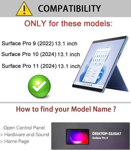 حافظة لجهاز Microsoft Surface Pro 11/10/9 مقاس 13 بوصة 2024/2022 مع لوحة مفاتيح - حافظة لوحة مفاتيح بإضاءة خلفية بألوان قوس قزح - حامل أقلام مدمج مع ماوس - أسود in Kuwait
