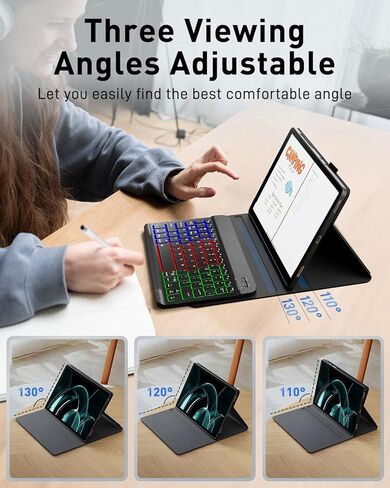 حافظة لجهاز Microsoft Surface Pro 11/10/9 مقاس 13 بوصة 2024/2022 مع لوحة مفاتيح - حافظة لوحة مفاتيح بإضاءة خلفية بألوان قوس قزح - حامل أقلام مدمج مع ماوس - أسود in Kuwait