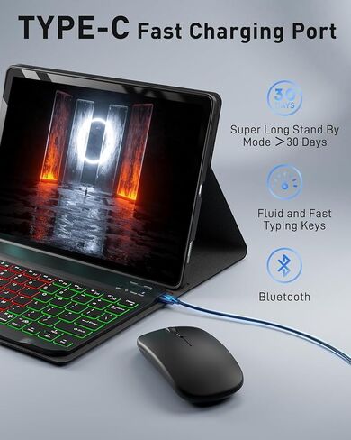 حافظة لجهاز Microsoft Surface Pro 11/10/9 مقاس 13 بوصة 2024/2022 مع لوحة مفاتيح - حافظة لوحة مفاتيح بإضاءة خلفية بألوان قوس قزح - حامل أقلام مدمج مع ماوس - أسود in Kuwait