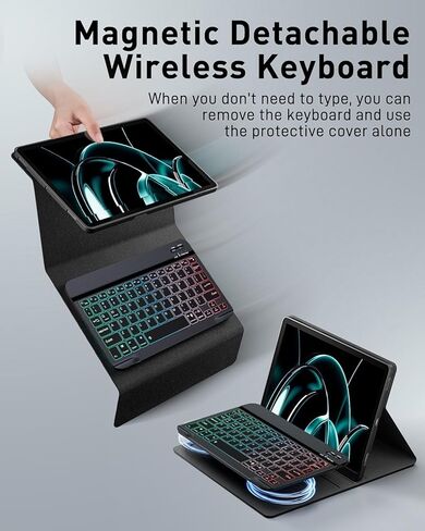 حافظة لجهاز Microsoft Surface Pro 11/10/9 مقاس 13 بوصة 2024/2022 مع لوحة مفاتيح - حافظة لوحة مفاتيح بإضاءة خلفية بألوان قوس قزح - حامل أقلام مدمج مع ماوس - أسود in Kuwait