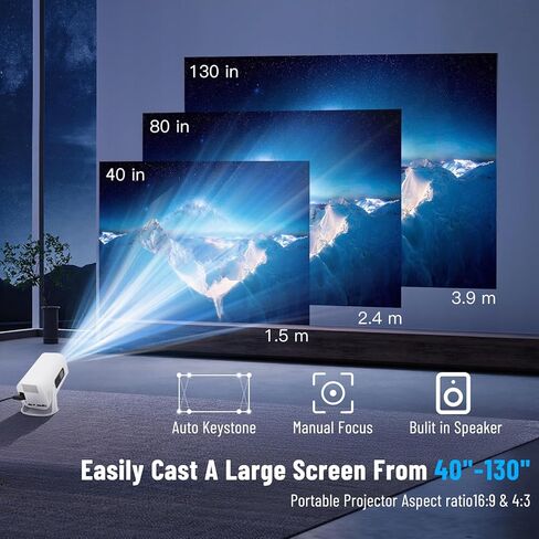 جهاز عرض صغير مزود بواي فاي وبلوتوث: يدعم جهاز عرض الأفلام المحمول بدقة 4K 1080P والتطبيقات المدمجة ومكبر الصوت - تصحيح الانحراف التلقائي - جهاز عرض فيديو قابل للدوران 270 درجة للمسرح المنزلي في غرفة النوم in Kuwait