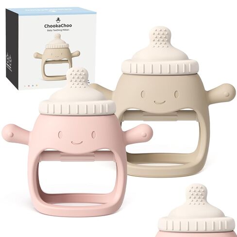 2Pack Baby Teething Toy for Over 3 Month, Food Grade Silicone Teething Mitten, Anti Dropping Wrist Hand Teethers Baby Chew Toys for Sucking Needs, BPA Free (Bottle/Blue) in Saudi Arabia