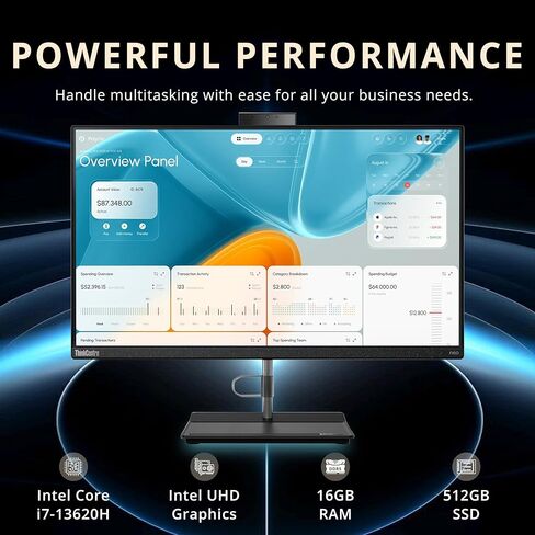 كمبيوتر لينوفو ثينك سنتر نيو 30A الكل في واحد، شاشة 23.8 بوصة فل اتش دي، انتل i7-13620H، ذاكرة الوصول العشوائي 16 جيجا، 512 جيجا اس اس دي، انتل الترا اتش دي جرافيك، كاميرا ويب اتش دي، واي فاي 6، ويندوز 11، اسود (متجدد) in Kuwait