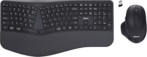 Adesso WKB-7500CB Wireless Ergonomic Keyboard and Mouse Combo with Copilot AI Hotkey Scissor Switch Keys Split Keyframe Design Adjustable DPI Optical Mouse for Windows Mac PC Laptop Black in Saudi Arabia