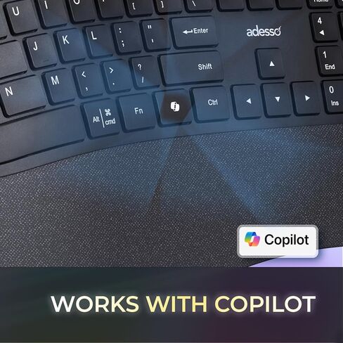 Adesso WKB-7500CB Wireless Ergonomic Keyboard and Mouse Combo with Copilot AI Hotkey Scissor Switch Keys Split Keyframe Design Adjustable DPI Optical Mouse for Windows Mac PC Laptop Black in Saudi Arabia