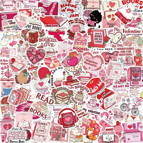 100PCS Valentine's Day Stickers Book Lover Stickers, Pink and Red Romance Reading Theme, Waterproof Vinyl Decals for Laptops, Water Bottles, Journals in Saudi Arabia