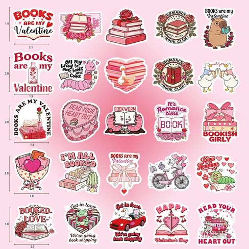 100PCS Valentine's Day Stickers Book Lover Stickers, Pink and Red Romance Reading Theme, Waterproof Vinyl Decals for Laptops, Water Bottles, Journals in Saudi Arabia