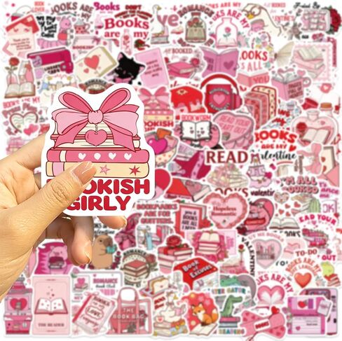 100PCS Valentine's Day Stickers Book Lover Stickers, Pink and Red Romance Reading Theme, Waterproof Vinyl Decals for Laptops, Water Bottles, Journals in Saudi Arabia