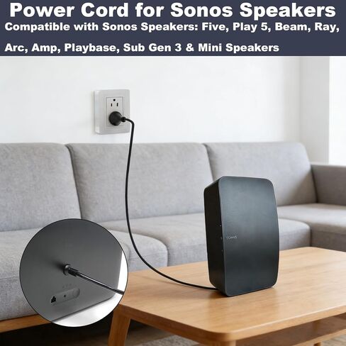 سلك الطاقة لـ Sonos Five، متوافق مع Sonos Play 5، Sonos Beam، Sonos Ray، Sonos Arc، Arc Ultra، Sonos Amp، Sonos Playbase، Sonos Sub Gen 3 وكابل الطاقة Sonos Sub Mini in Kuwait