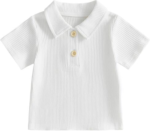 Toddler Kids Girl Boy Shirts Baby Solid Basic Ribbed Short Sleeve Collared Tee Shirt Casual Pullover Summer Clothes in Saudi Arabia
