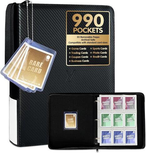 YEARNING 990-Card Trading Card Binder - ألبوم بطاقات من جلد البولي يوريثان 9 جيوب مع 55 أكمام قابلة للإزالة - TCG وتخزين البطاقات الرياضية لبطاقات MTG/الألعاب، أسود in Kuwait